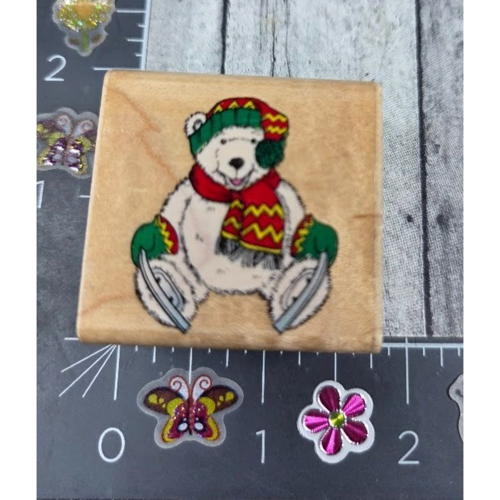 Comotion Bear With Skates 794 Winter 1994 Polar Rubber Stamp Wood #A7